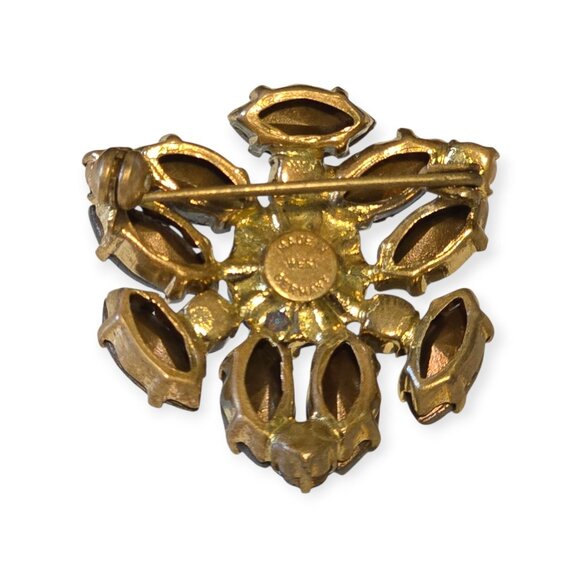 Vtg Signed West Germany Floral Cluster Marquise-Cut Round Stone Icy Blue Brooch - Picture 2 of 5